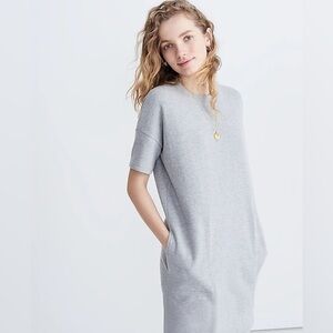 Madewell Terry Short Sleeve Sweatshirt Mini Dress in Heather Smoke Grey Small